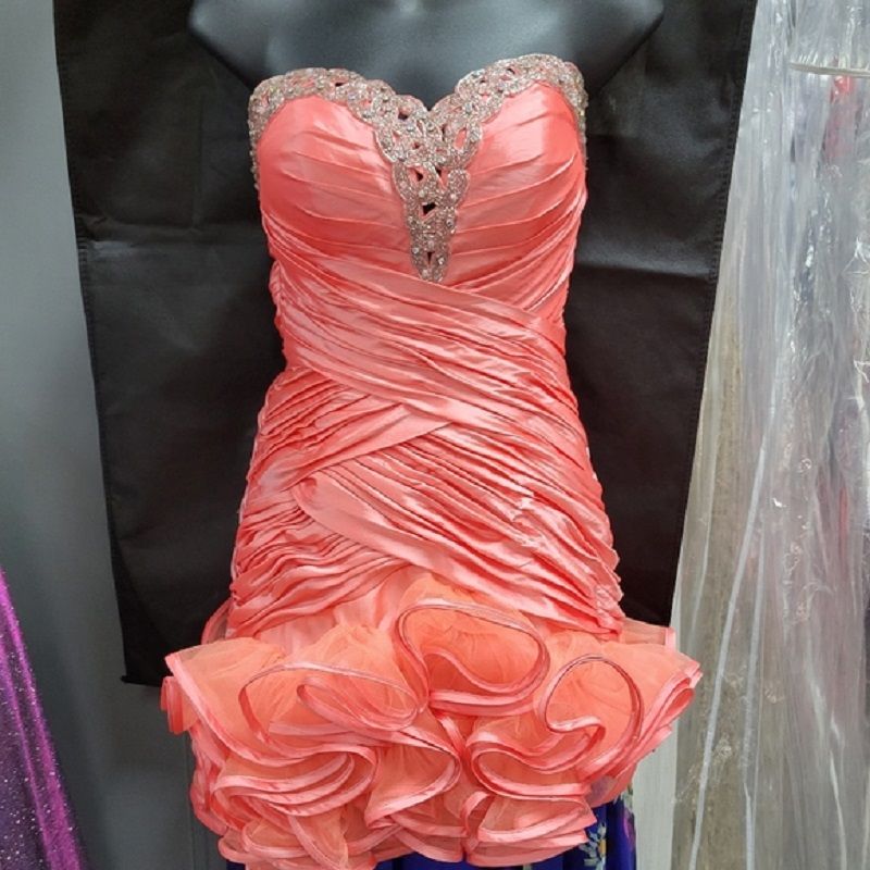 Style 6280B MAC DUGGAL Size 4 Prom Strapless Satin Coral Cocktail Dress on Queenly
