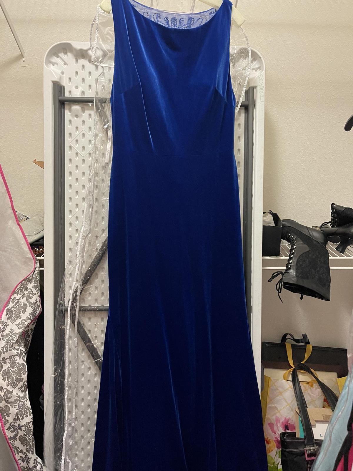 Tiffany Designs Plus Size 16 Prom Velvet Blue Floor Length Maxi on Queenly