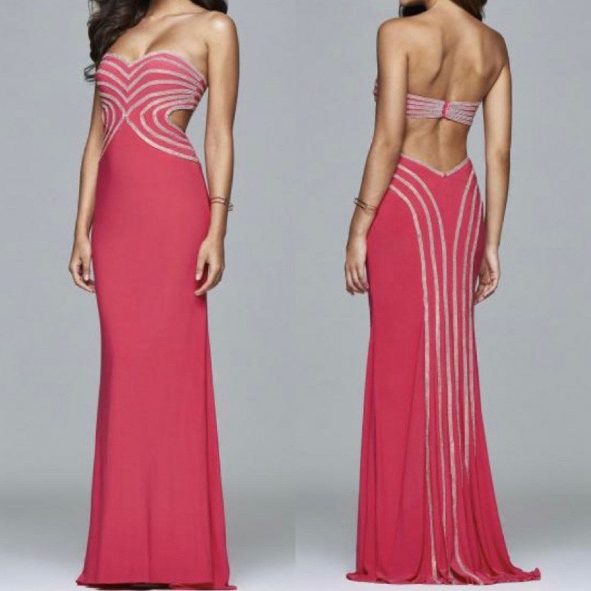 Faviana Size 4 Prom Strapless Sequined Coral Floor Length Maxi on Queenly