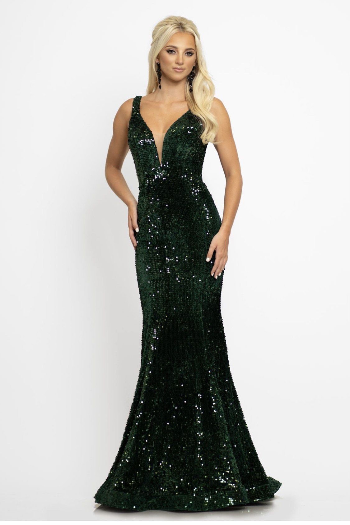 Johnathan Kayne Size 8 Velvet Emerald Green Mermaid Dress on Queenly
