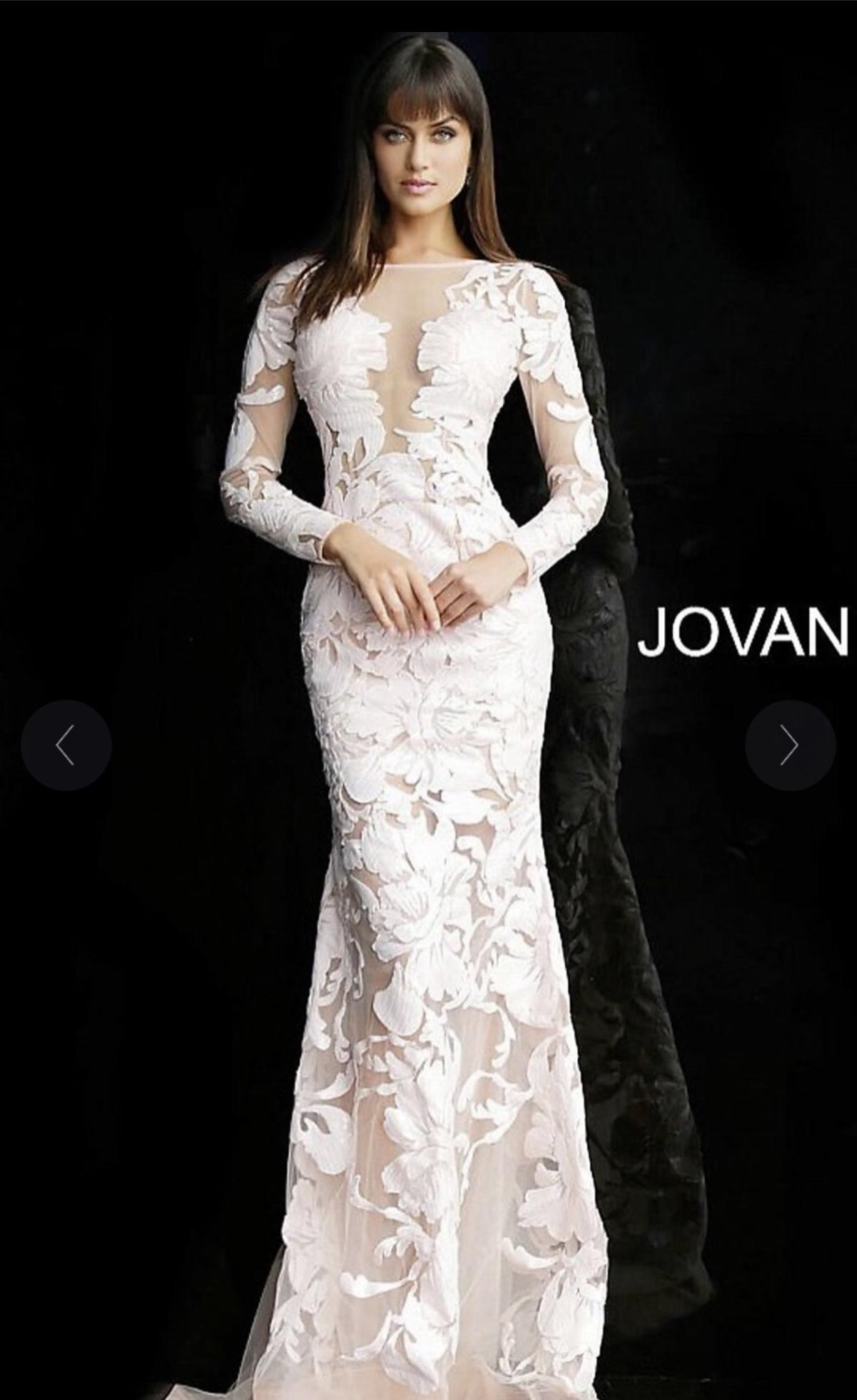 Jovani Size 12 Wedding Long Sleeve Nude Mermaid Dress on Queenly