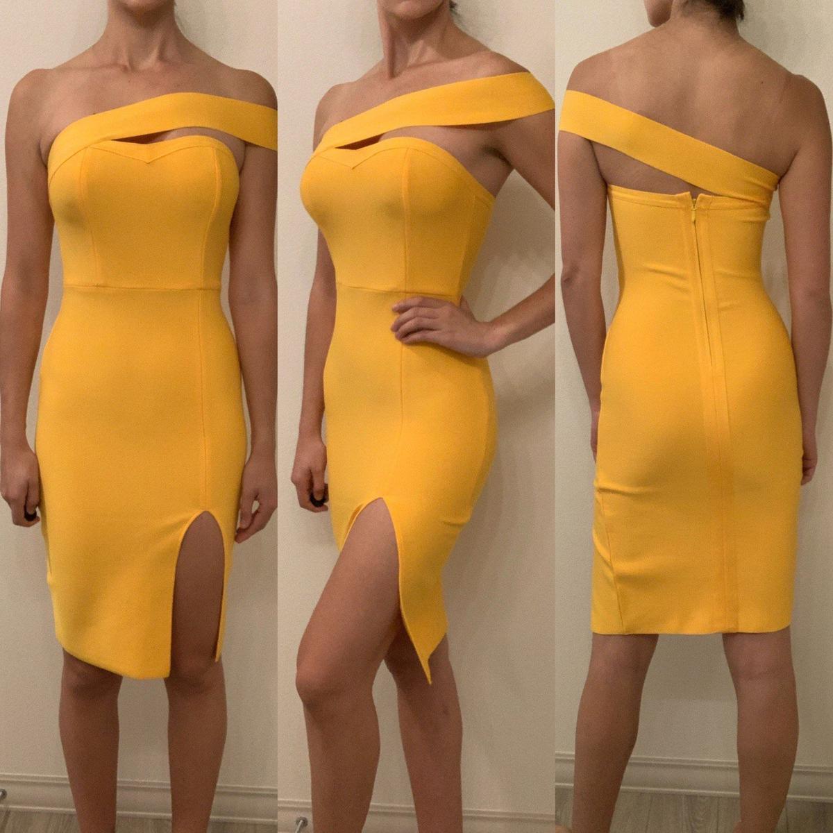Size 4 Pageant Interview Off The Shoulder Yellow Cocktail Dress on Queenly
