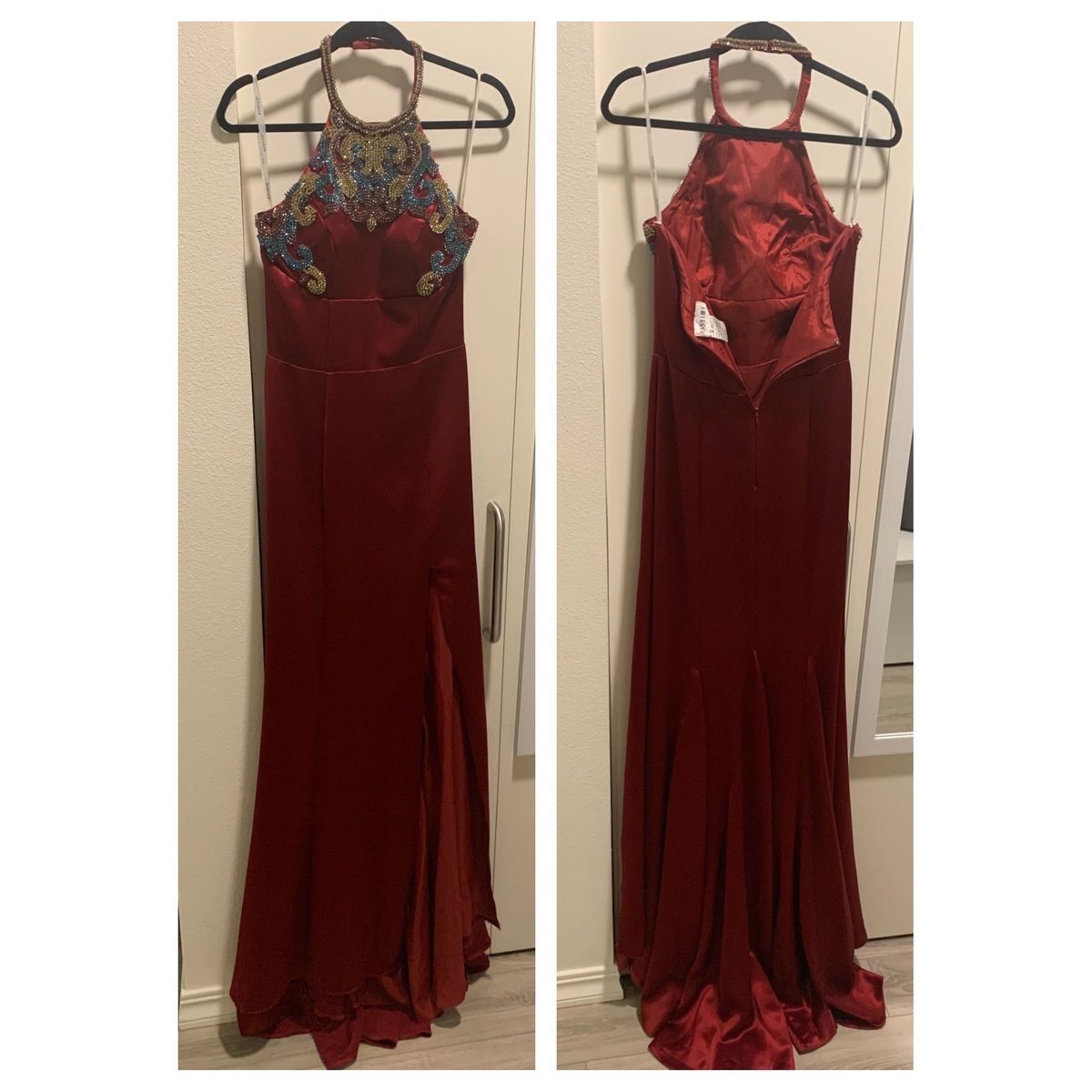 Sherri Hill Size 6 Prom High Neck Satin Burgundy Red Floor Length Maxi on Queenly