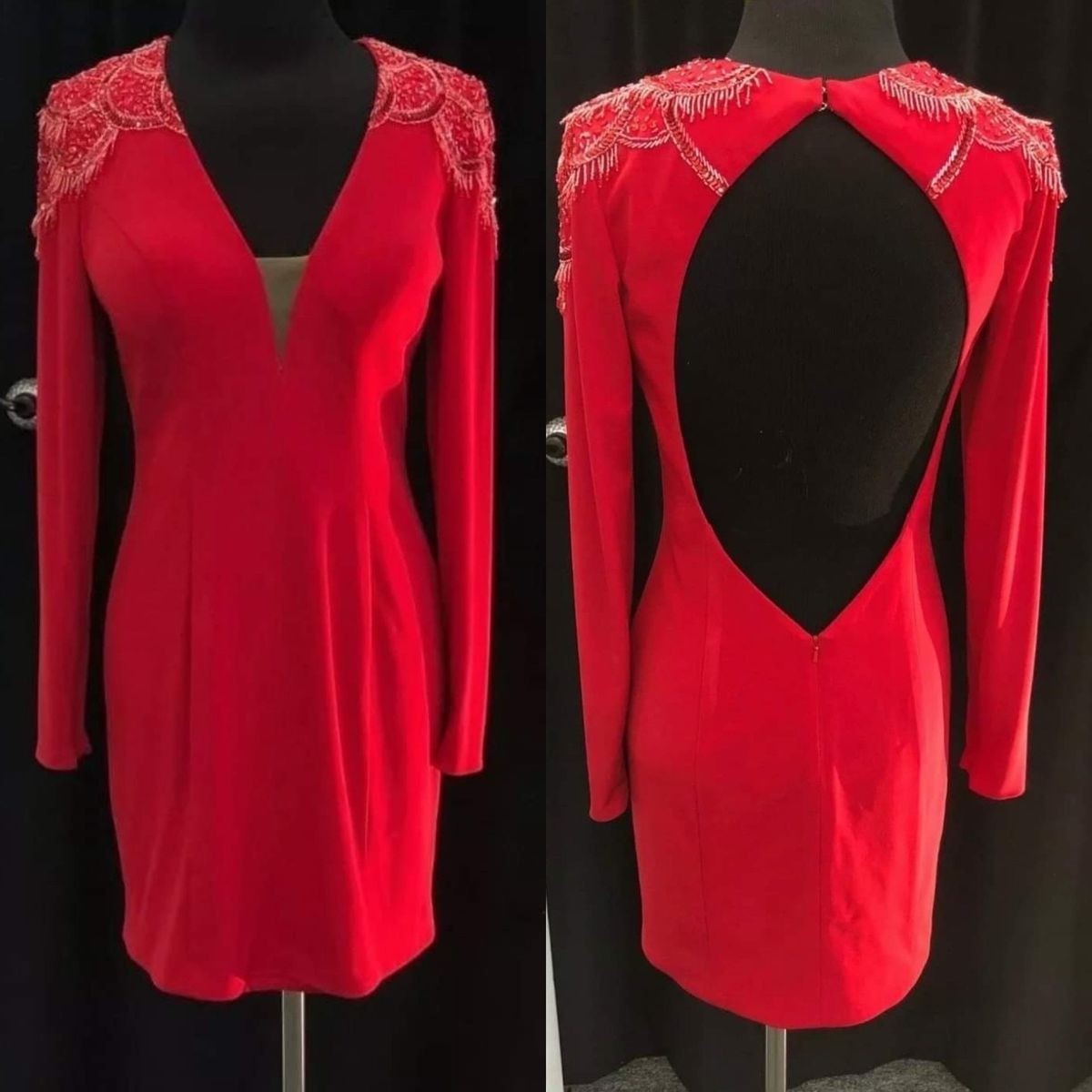 Rachel Allan Size 4 Homecoming Long Sleeve Sequined Red Cocktail Dress on Queenly