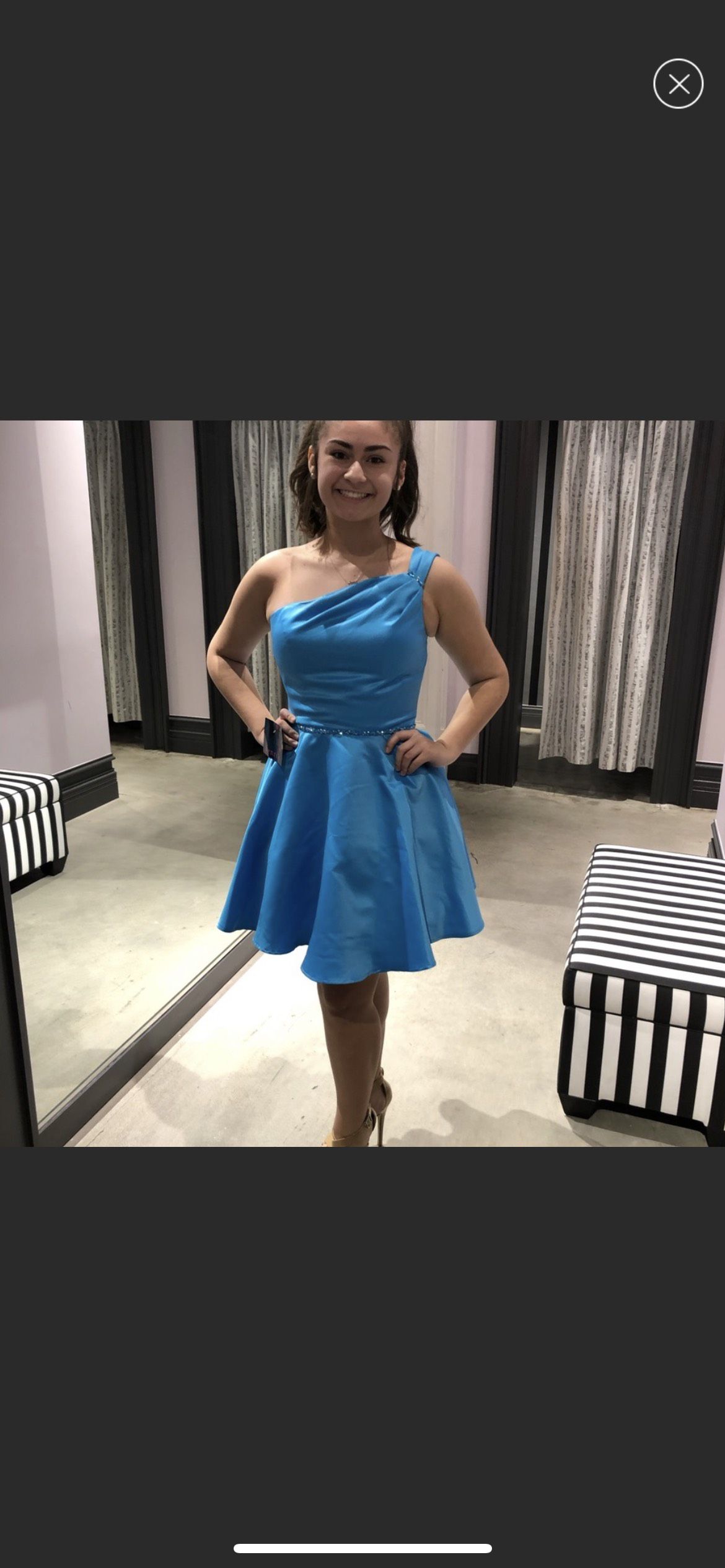 MoriLee Size 6 One Shoulder Blue A-line Dress on Queenly