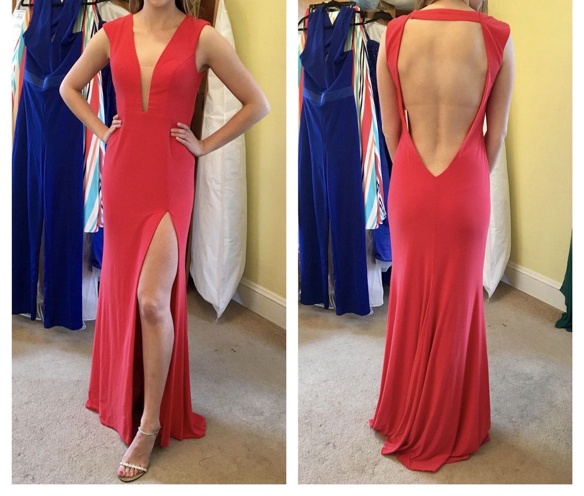 Jovani Size 6 Prom Sheer Red Floor Length Maxi on Queenly