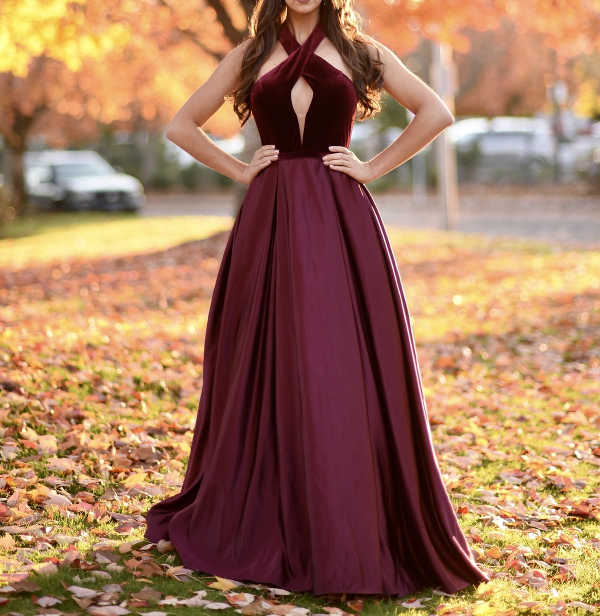 Jovani Size 4 Halter Velvet Burgundy Red Ball Gown on Queenly