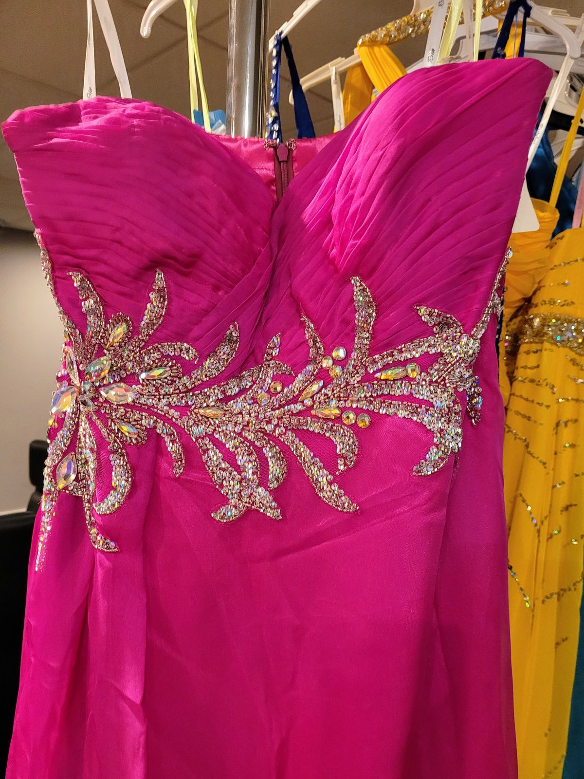 Style R9556 Riva Designs Plus Size 16 Prom Strapless Sequined Hot Pink A-line Dress on Queenly