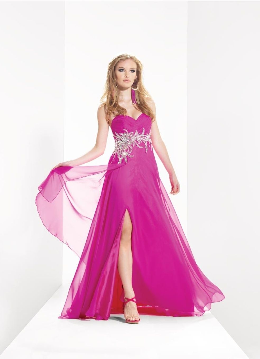 Style R9556 Riva Designs Plus Size 16 Prom Strapless Sequined Hot Pink A-line Dress on Queenly