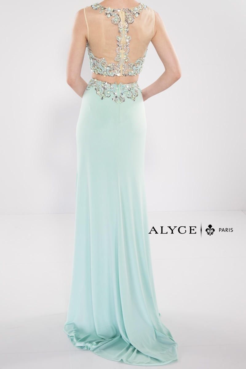 Style 6391 Alyce Paris Size 4 Turquoise Blue Side Slit Dress on Queenly