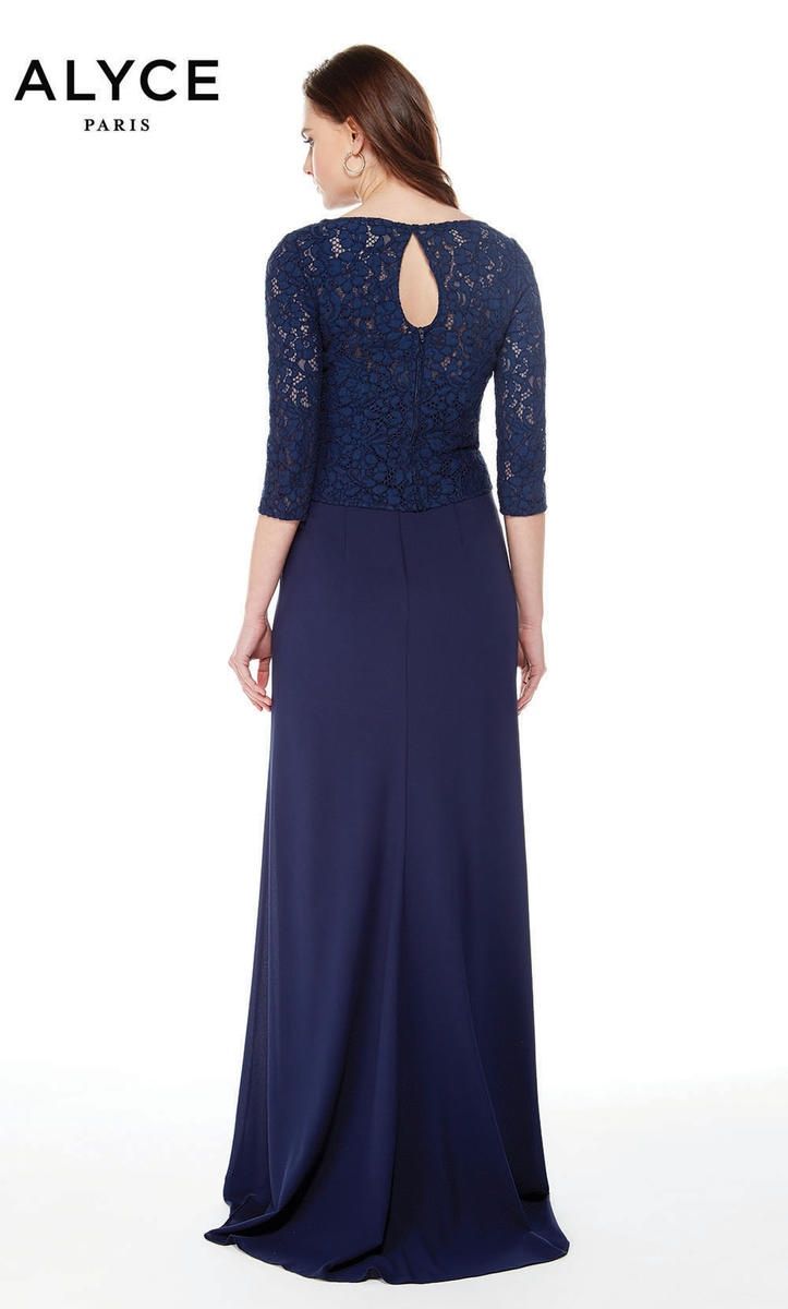 Style 27017 Alyce Paris Size 12 Lace Navy Blue Floor Length Maxi on Queenly