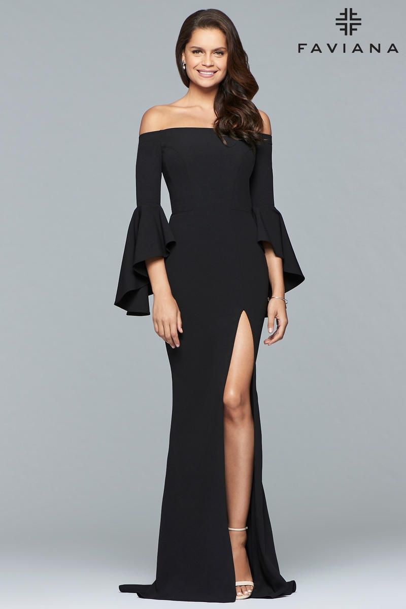 Style S8002 Faviana Size 6 Off The Shoulder Black Mermaid Dress on Queenly