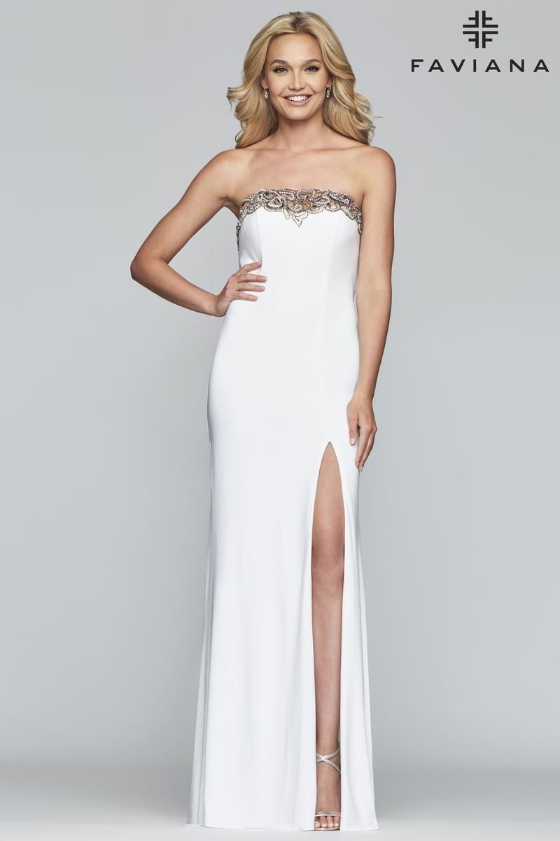 Style S10200 Faviana Size 0 White Side Slit Dress on Queenly