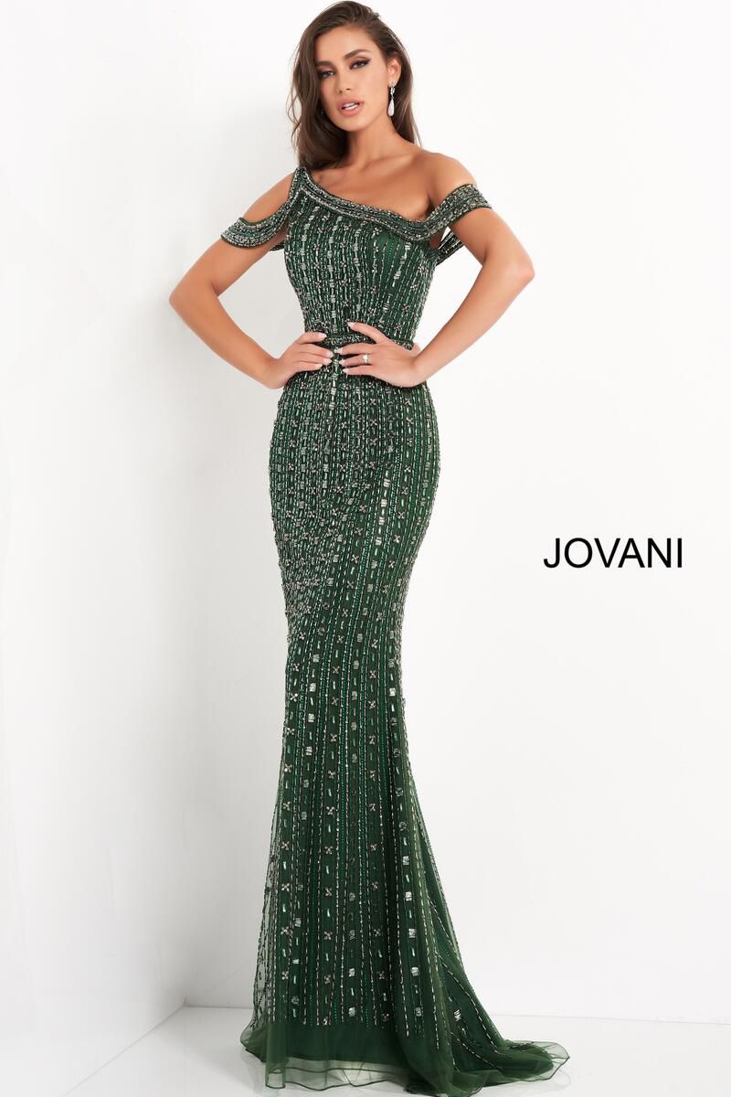 Style 03124 Jovani Size 6 Pageant One Shoulder Emerald Green Mermaid Dress on Queenly