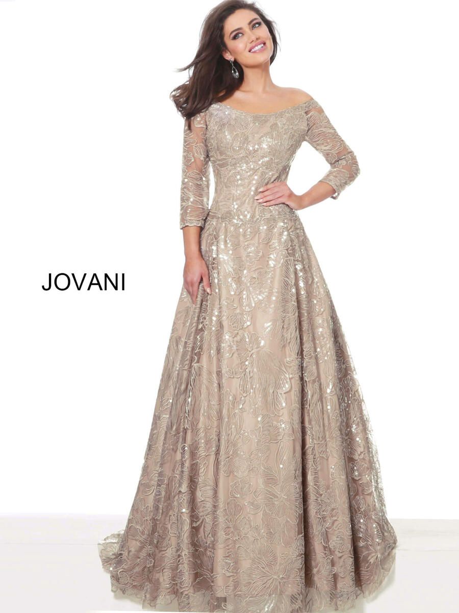 Style 65403 Jovani Size 10 Prom Long Sleeve Nude A-line Dress on Queenly