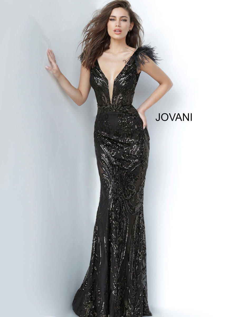 Style 3180 Jovani Size 8 Pageant Sequined Black Mermaid Dress on Queenly