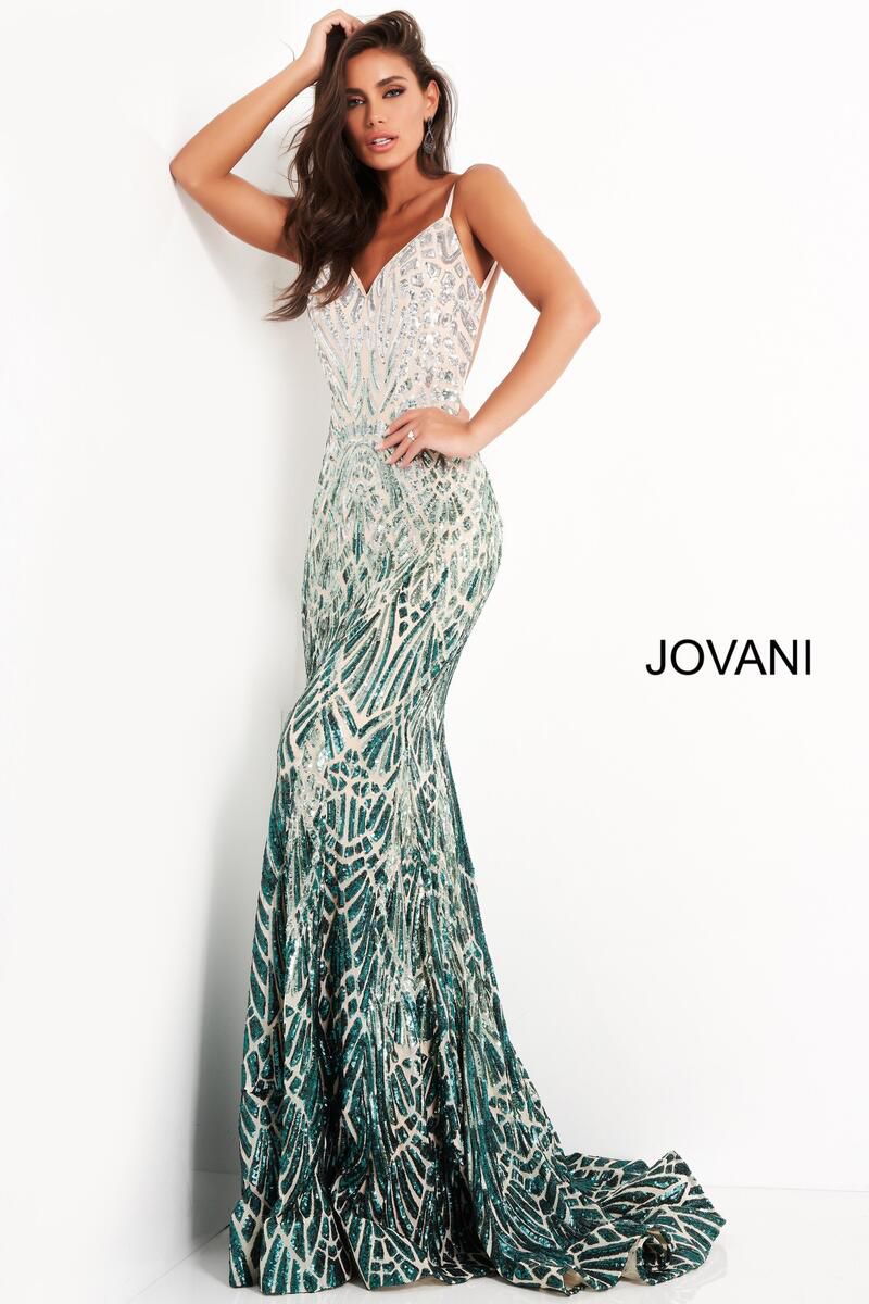 Style 06450 Jovani Size 4 Prom Sequined Green Side Slit Dress on Queenly