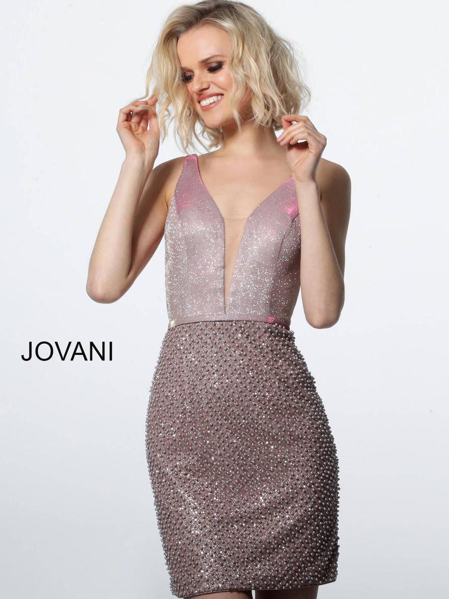 Style 2403 Jovani Size 6 Plunge Pink Cocktail Dress on Queenly