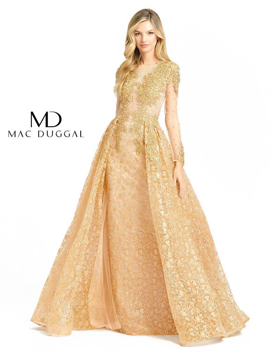 Style 20100D Mac Duggal Plus Size 16 Prom Long Sleeve Gold Ball Gown on Queenly