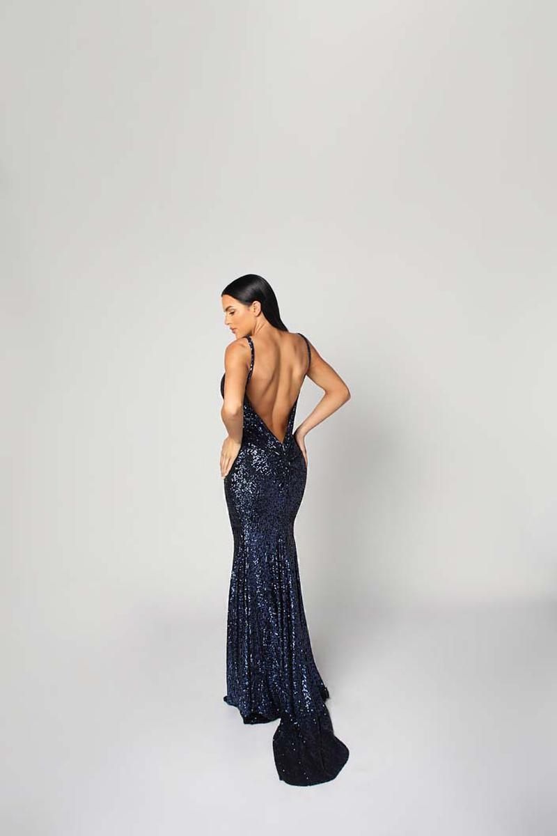Style 6969 Nicole Bakti Size 4 Sequined Royal Blue Mermaid Dress on Queenly