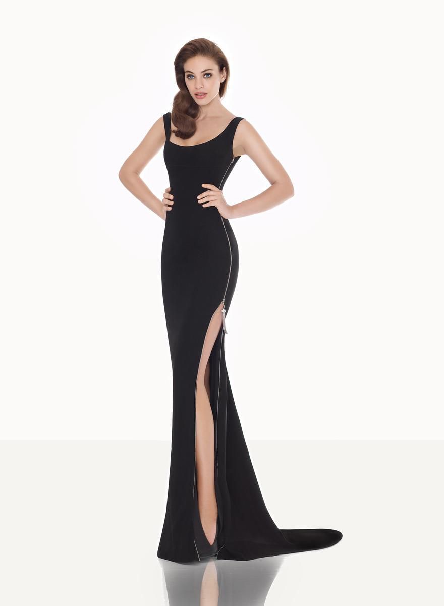 Style 92600 Tarik Ediz Size 10 Prom Black Side Slit Dress on Queenly