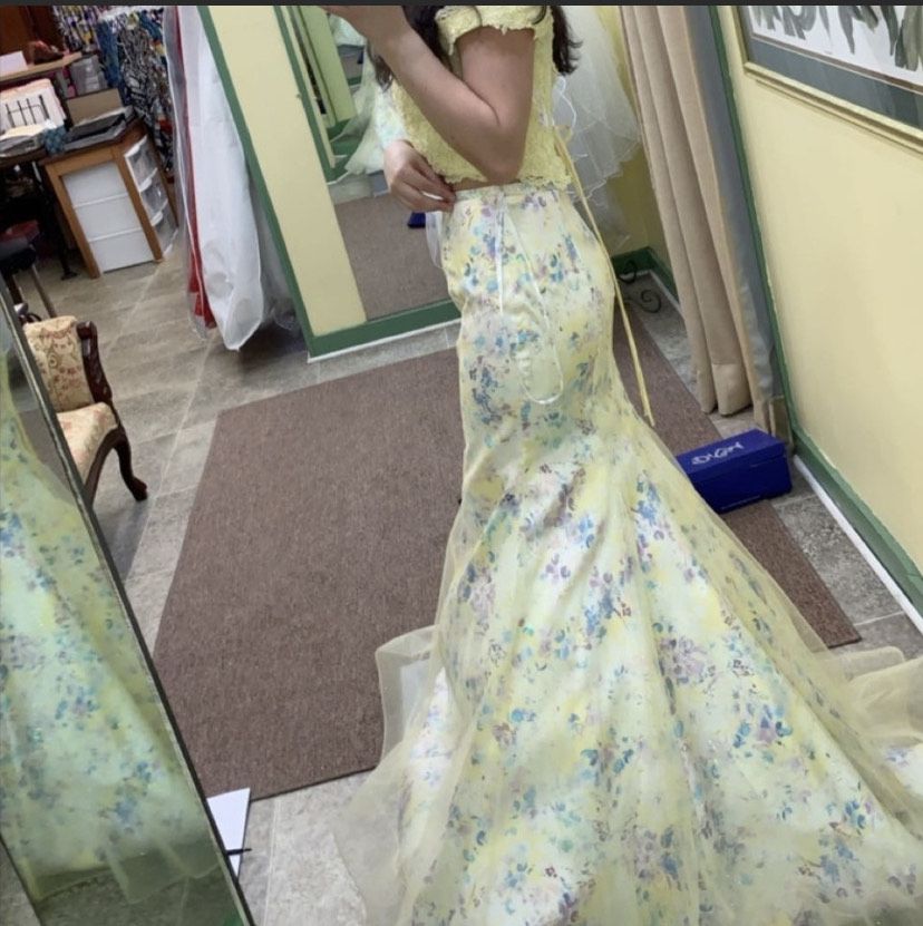 Ellie Wilde Size 2 Prom Floral Yellow Ball Gown on Queenly