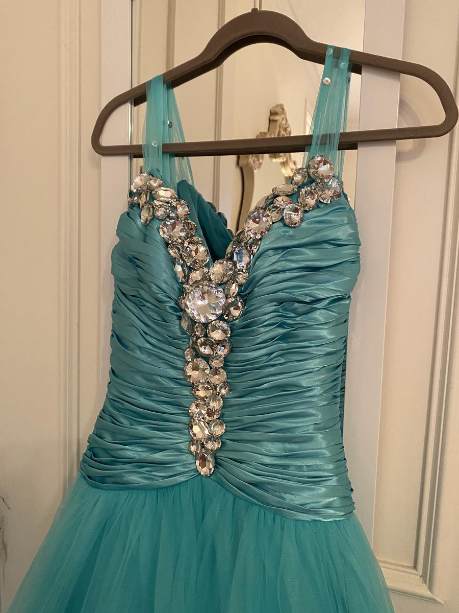 Sherri Hill Size 4 Prom Plunge Sequined Light Blue Ball Gown on Queenly