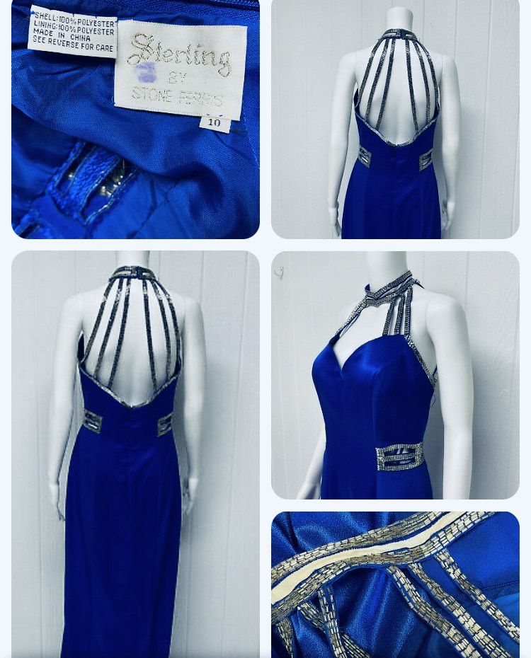 Cherry Hill Size 10 Prom Halter Sequined Royal Blue Side Slit Dress on Queenly