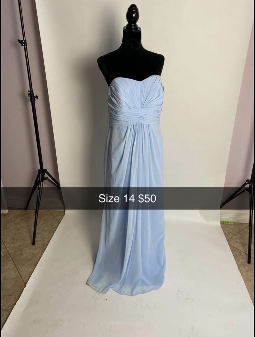 Size 14 Bridesmaid Strapless Light Blue Floor Length Maxi on Queenly