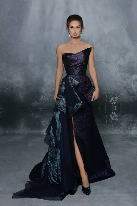Tarik Ediz Size 2 Prom Strapless Navy Black Ball Gown on Queenly