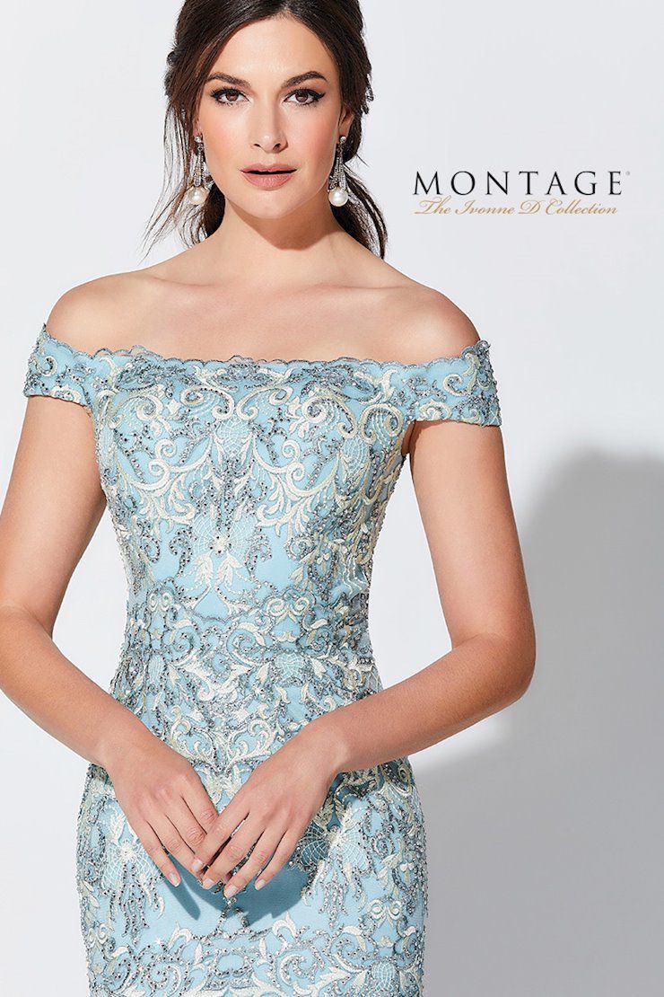 Style 119D45 Montage the Ivonne D Collection Size 4 Off The Shoulder Lace Turquoise Blue Mermaid Dress on Queenly