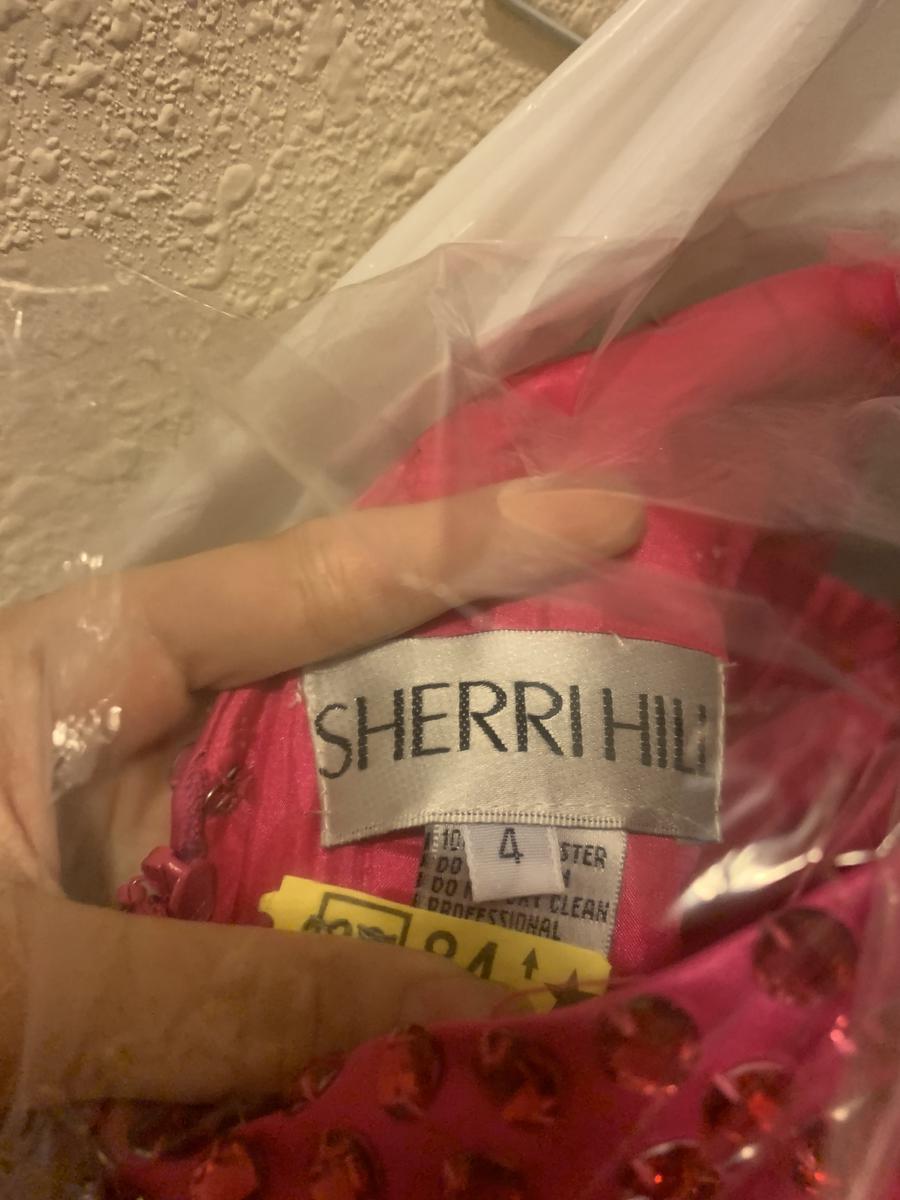Sherri Hill Size 4 Prom Plunge Sequined Hot Pink Ball Gown on Queenly