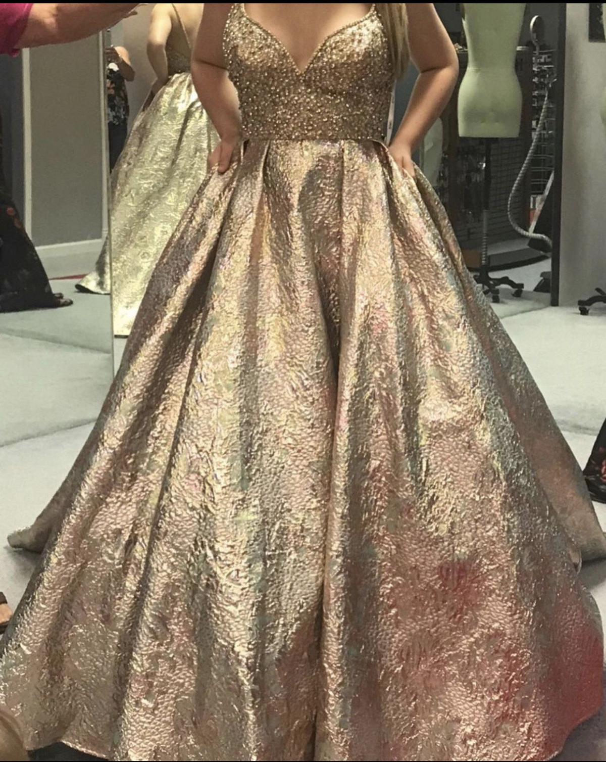 Mac Duggal Size 10 Prom Gold Ball Gown on Queenly