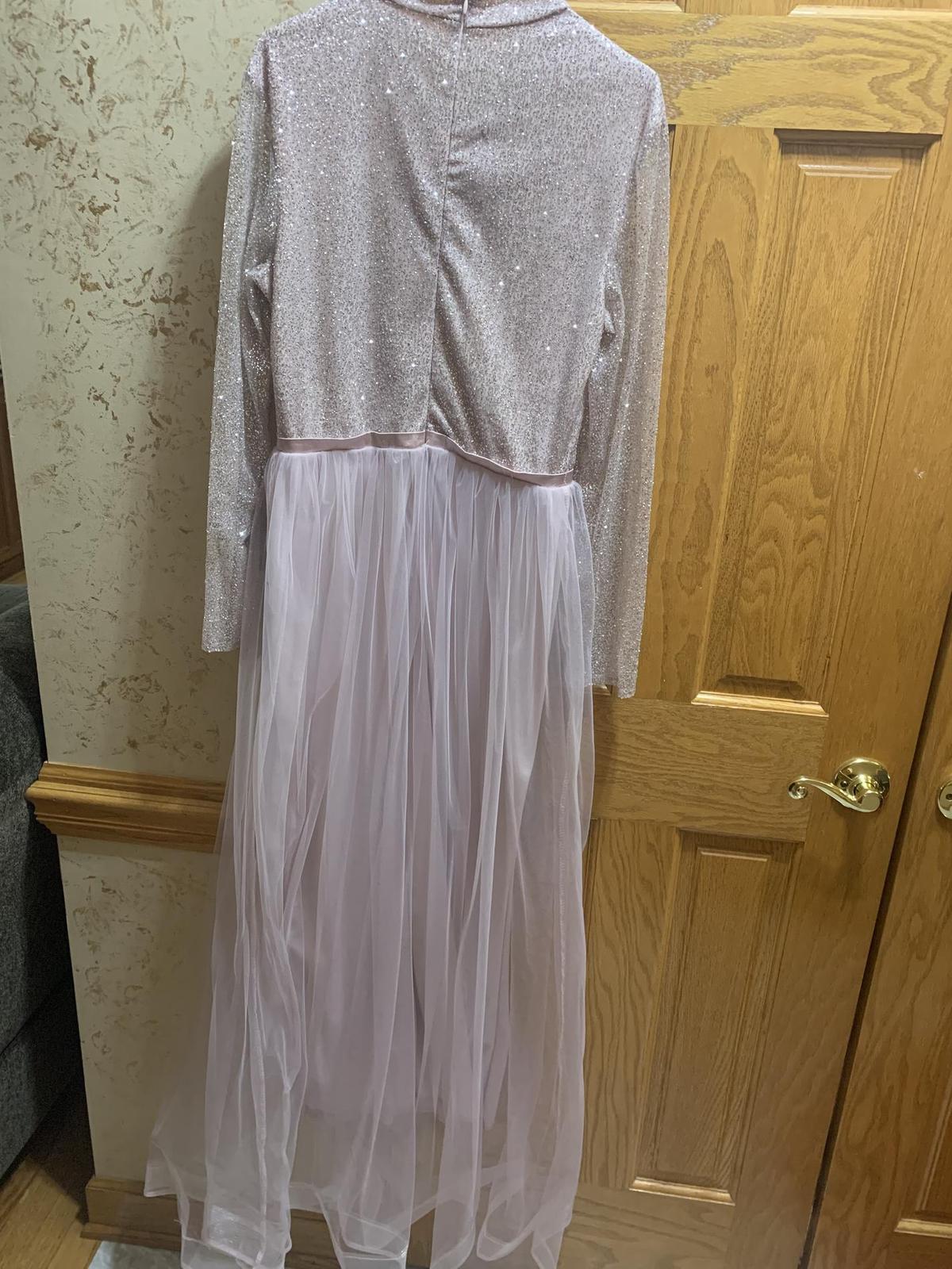 Size 10 Prom Long Sleeve Light Pink A-line Dress on Queenly