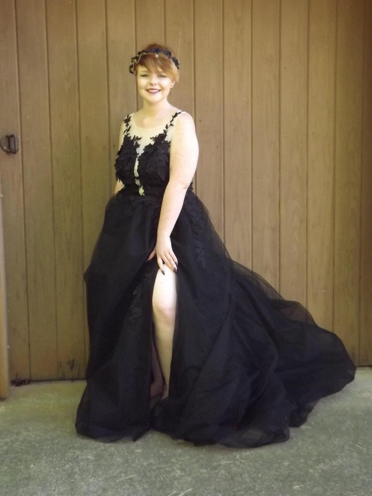Size 12 Prom Lace Black Dress With Train on Queenly