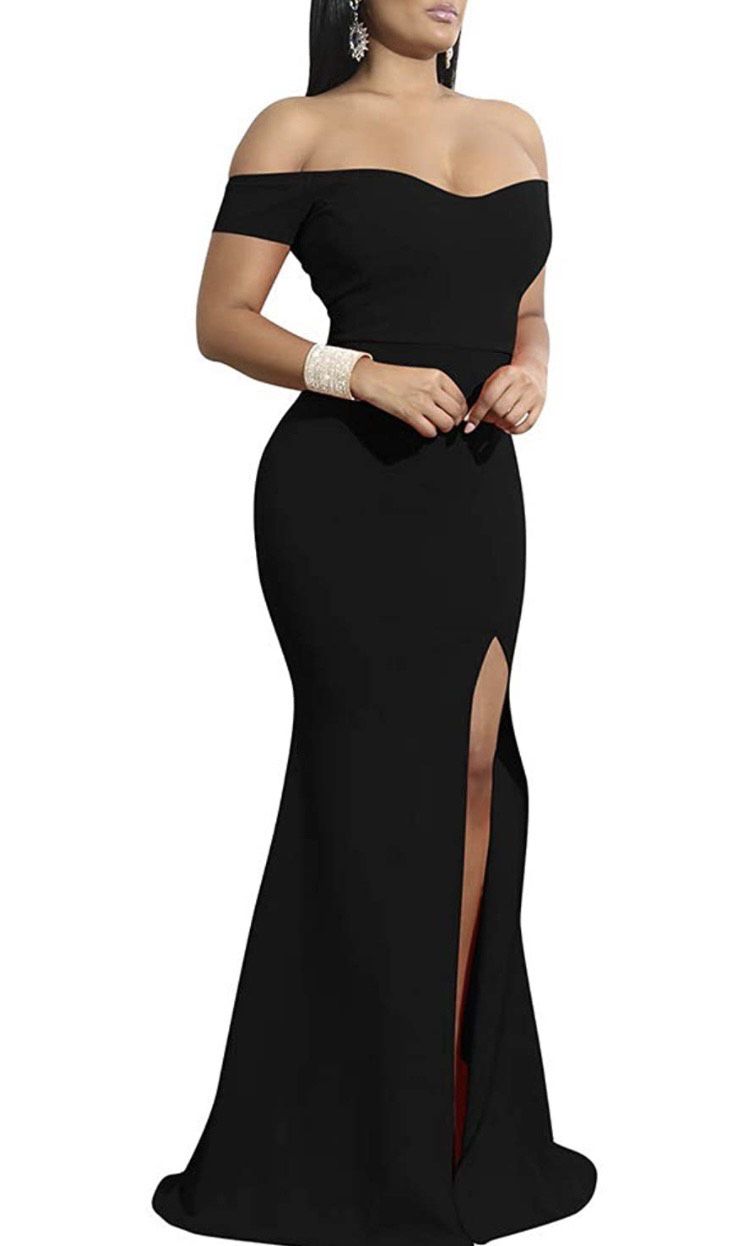 Size 2 Prom Off The Shoulder Black Mermaid Dress on Queenly