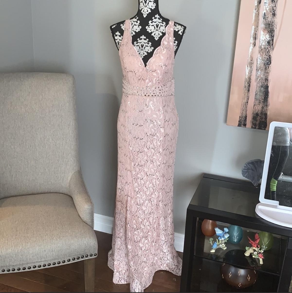 My Michelle Size 8 Prom Lace Light Pink A-line Dress on Queenly