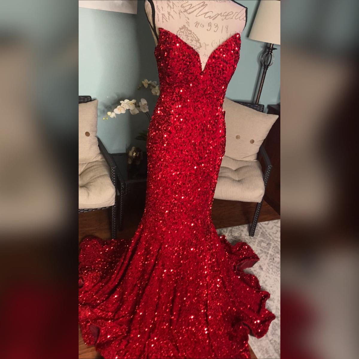 Portia and Scarlett Size 8 Prom Strapless Sequined Red Mermaid Dress on Queenly