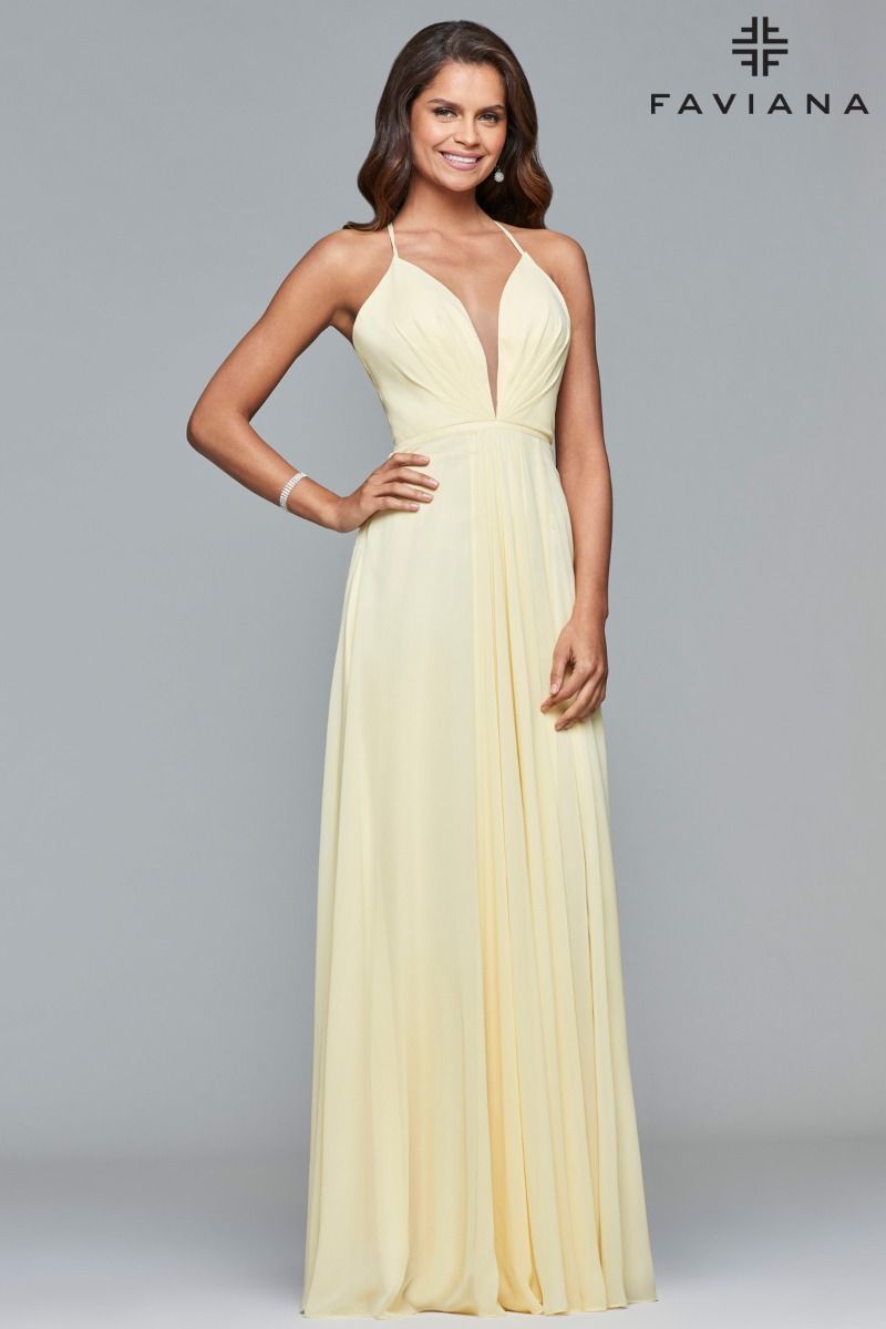 Style 7747 Faviana Size 12 Yellow A-line Dress on Queenly