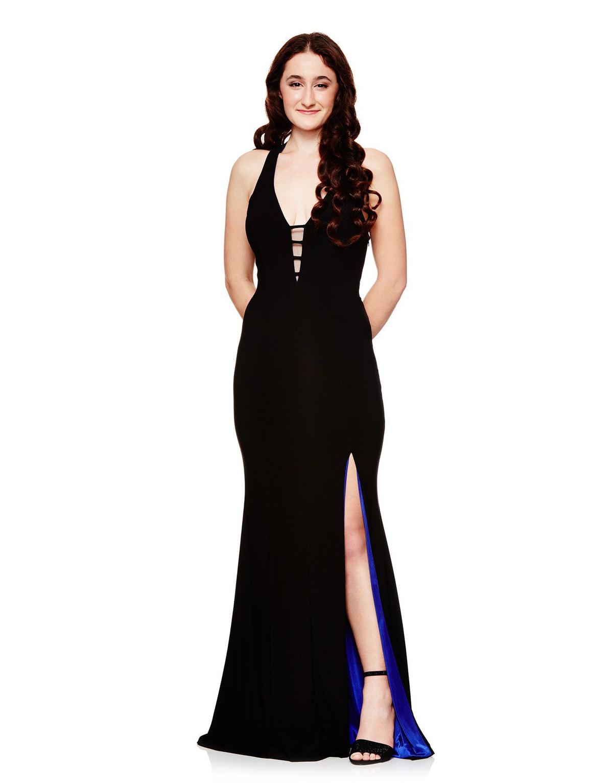 Style A17349 Betsy and Adam Size 2 Prom Black  Side Slit Dress on Queenly