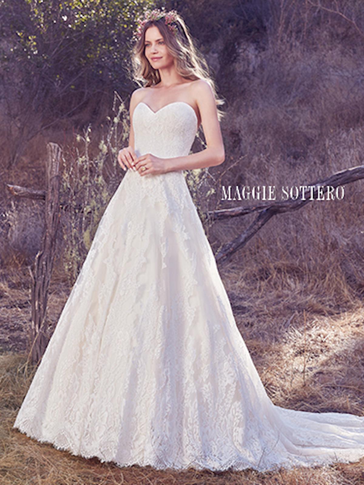 Style Olea Maggie Sottero Size 8 Strapless Lace White Ball Gown on Queenly