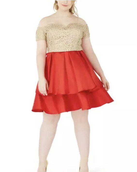Plus Size 24 Off The Shoulder Red Cocktail Dress on Queenly