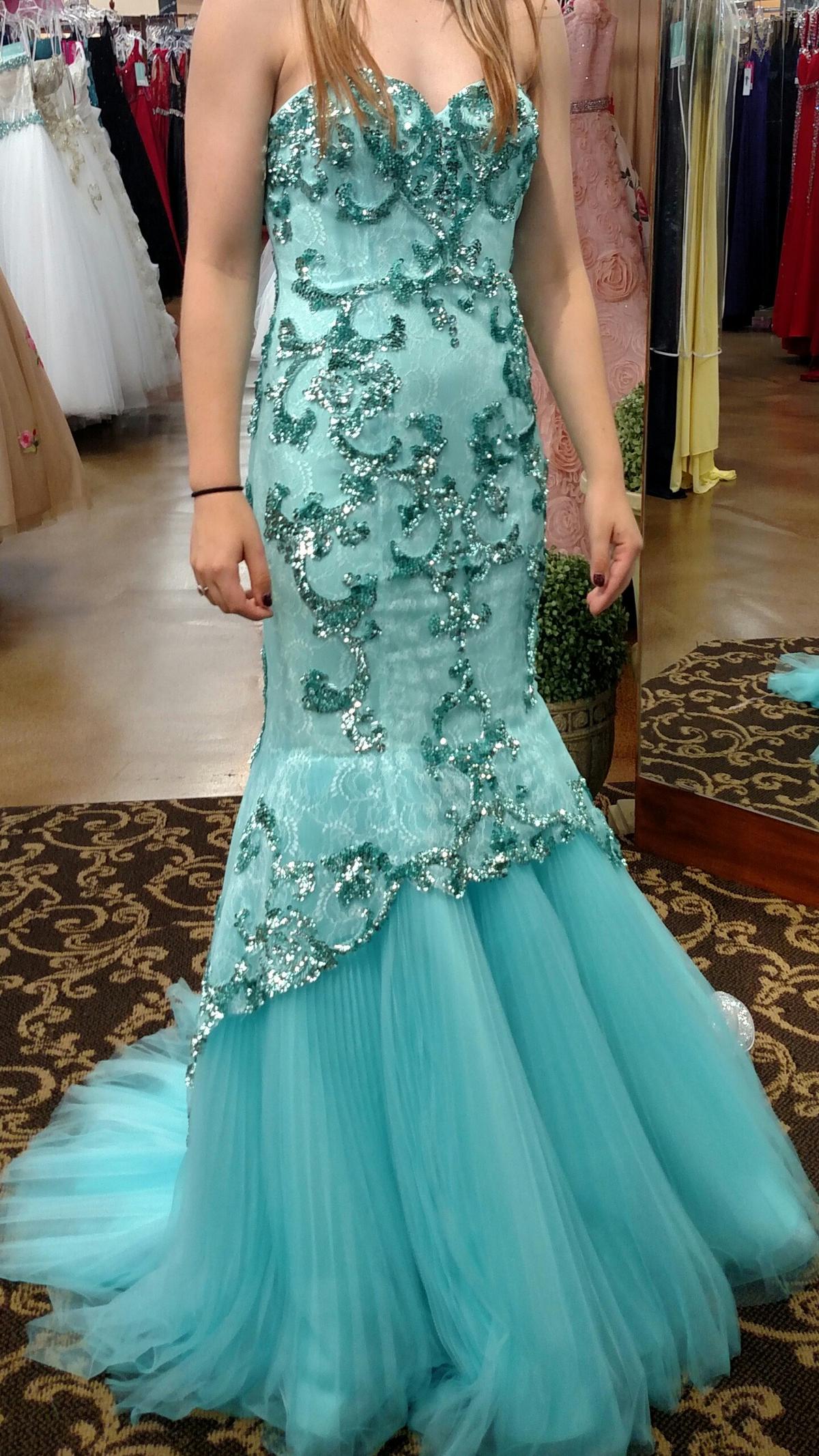 Sherri Hill Size 2 Prom Sequined Blue Mermaid Dress on Queenly