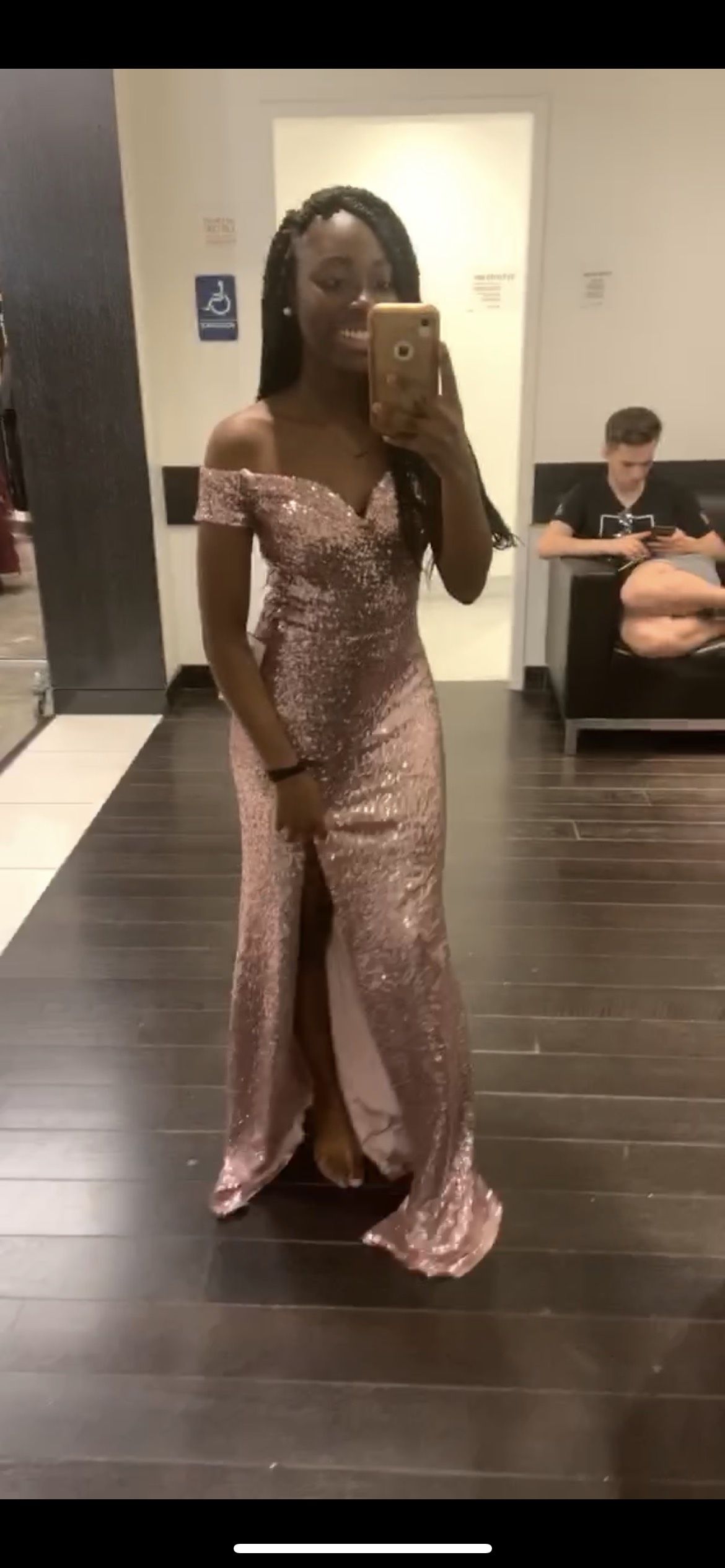 Girls Size 8 Prom Off The Shoulder Pink Side Slit Dress on Queenly