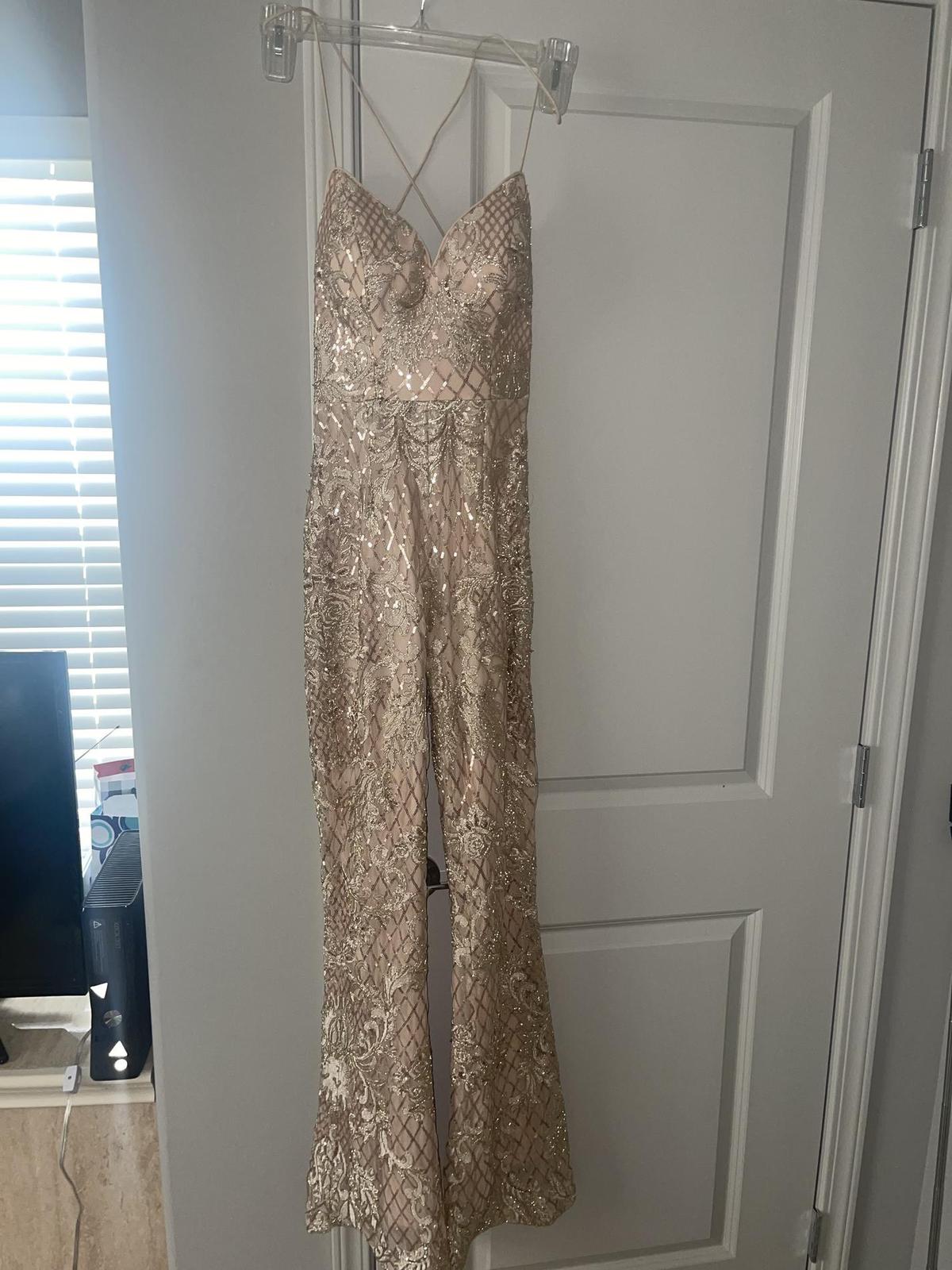Rachel Allan Size 2 Pageant Interview Nude Formal Jumpsuit on Queenly