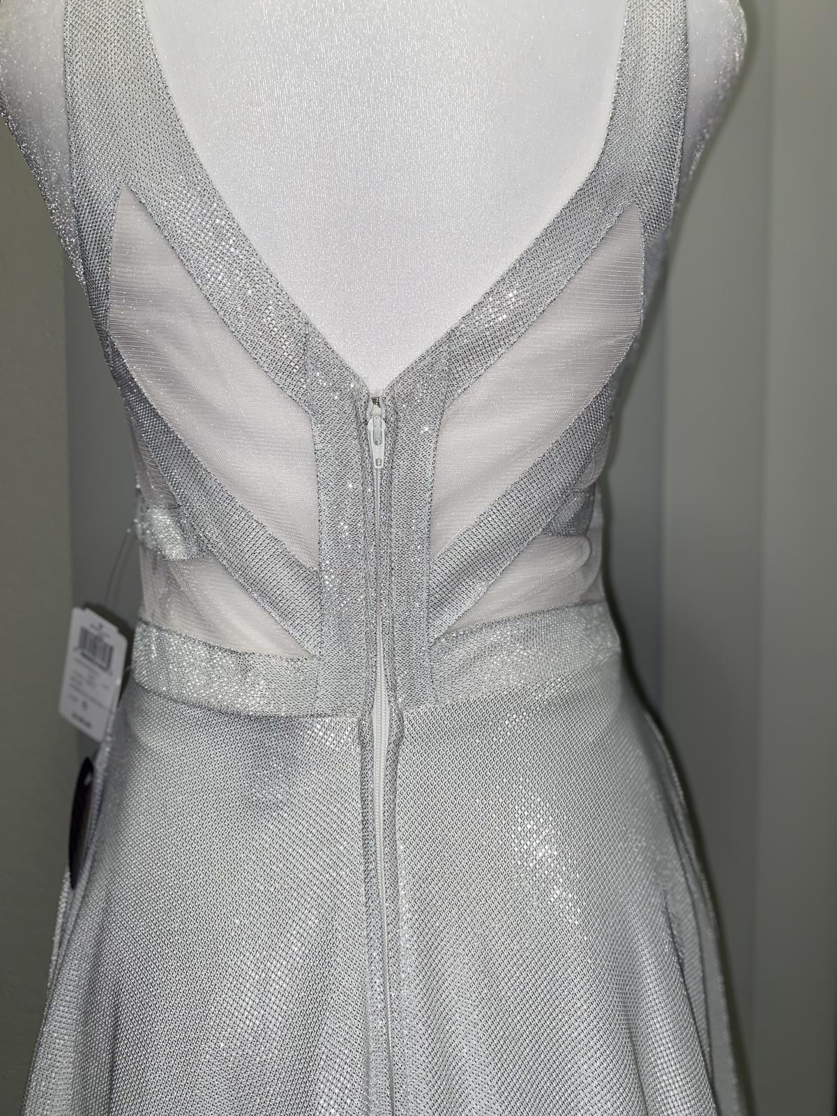 Size 4 Sheer Silver Ball Gown on Queenly