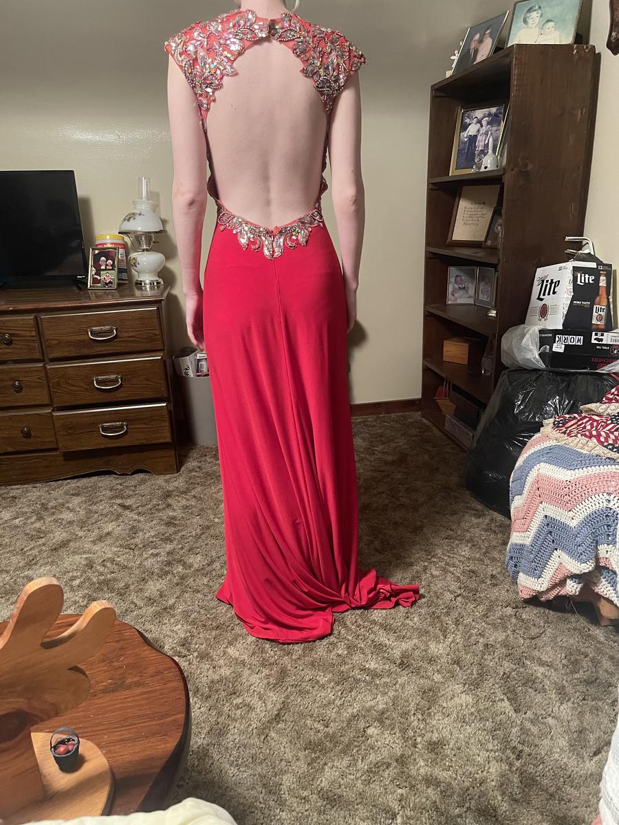 Size 4 Prom Halter Satin Red Floor Length Maxi on Queenly