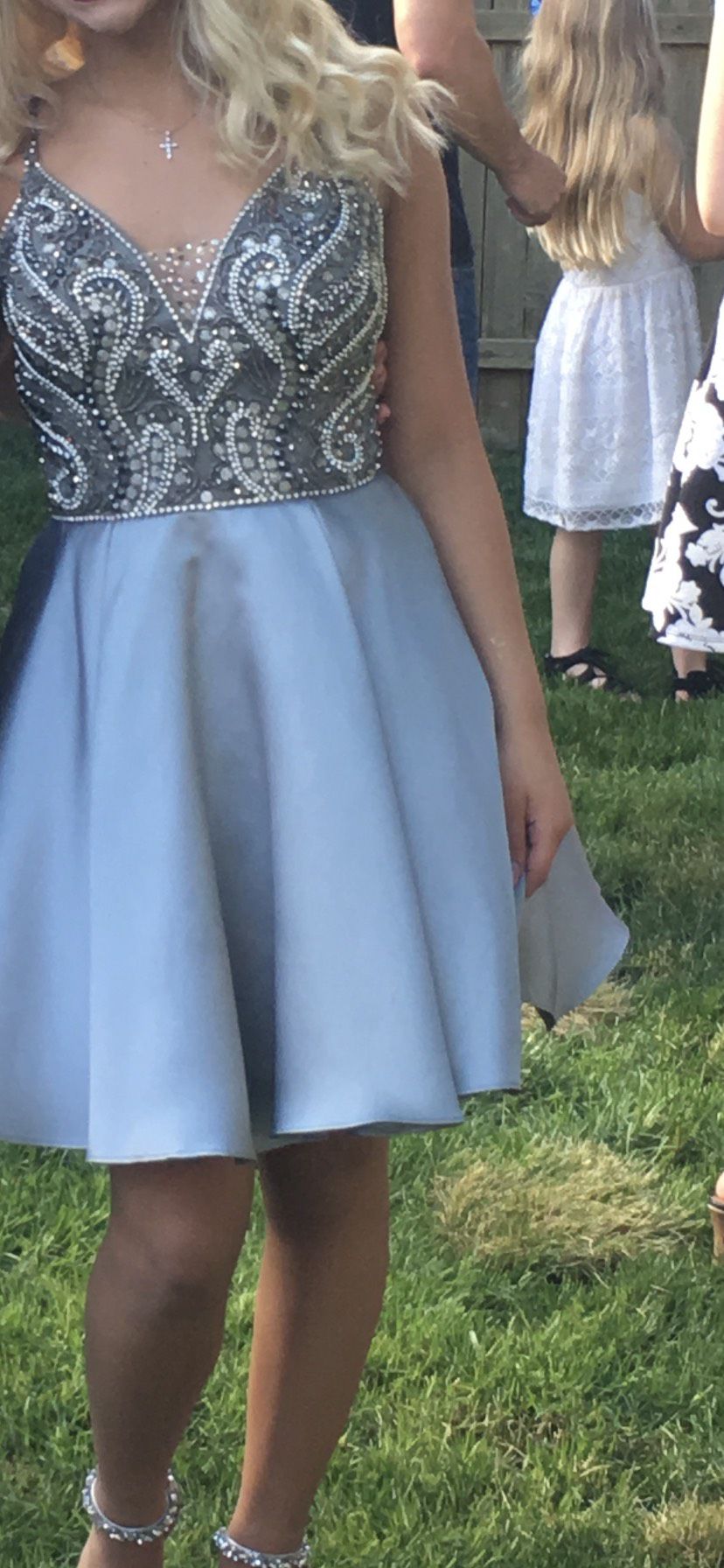 Mori Lee sticks & stones collection by Carole Gardner Size 0 Homecoming Silver Cocktail Dress on Queenly