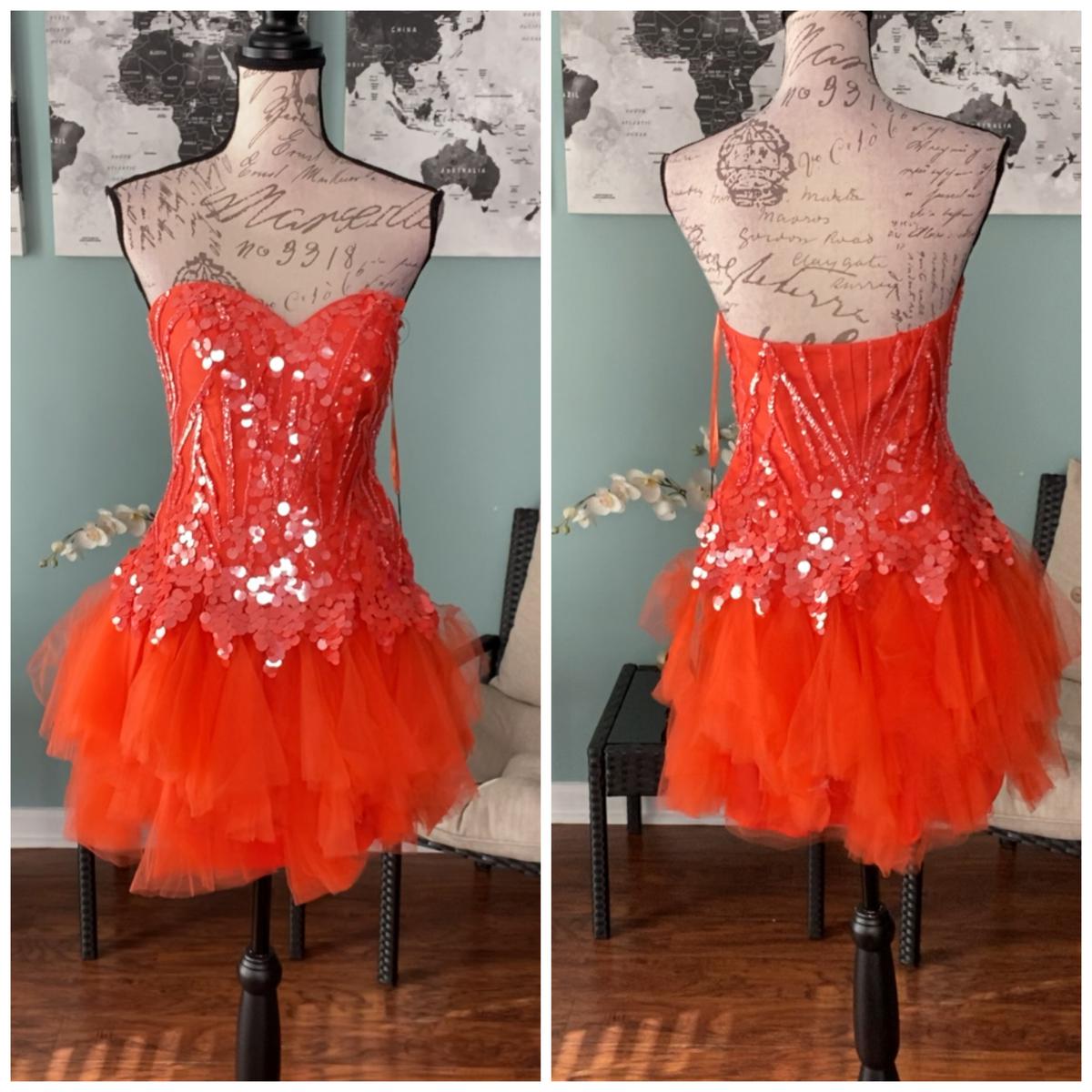 Size 2 Homecoming Sequined Orange Cocktail Dress on Queenly