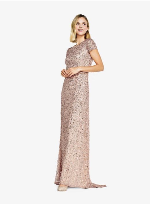 Adrianna Papell Plus Size 16 Prom Cap Sleeve Sequined Light Pink Floor Length Maxi on Queenly
